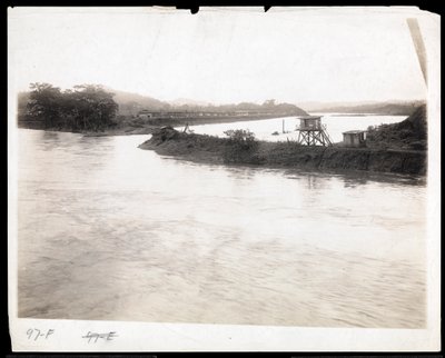 View of Waterway During the Construction of the Panama Canal with Prefabricated Workers